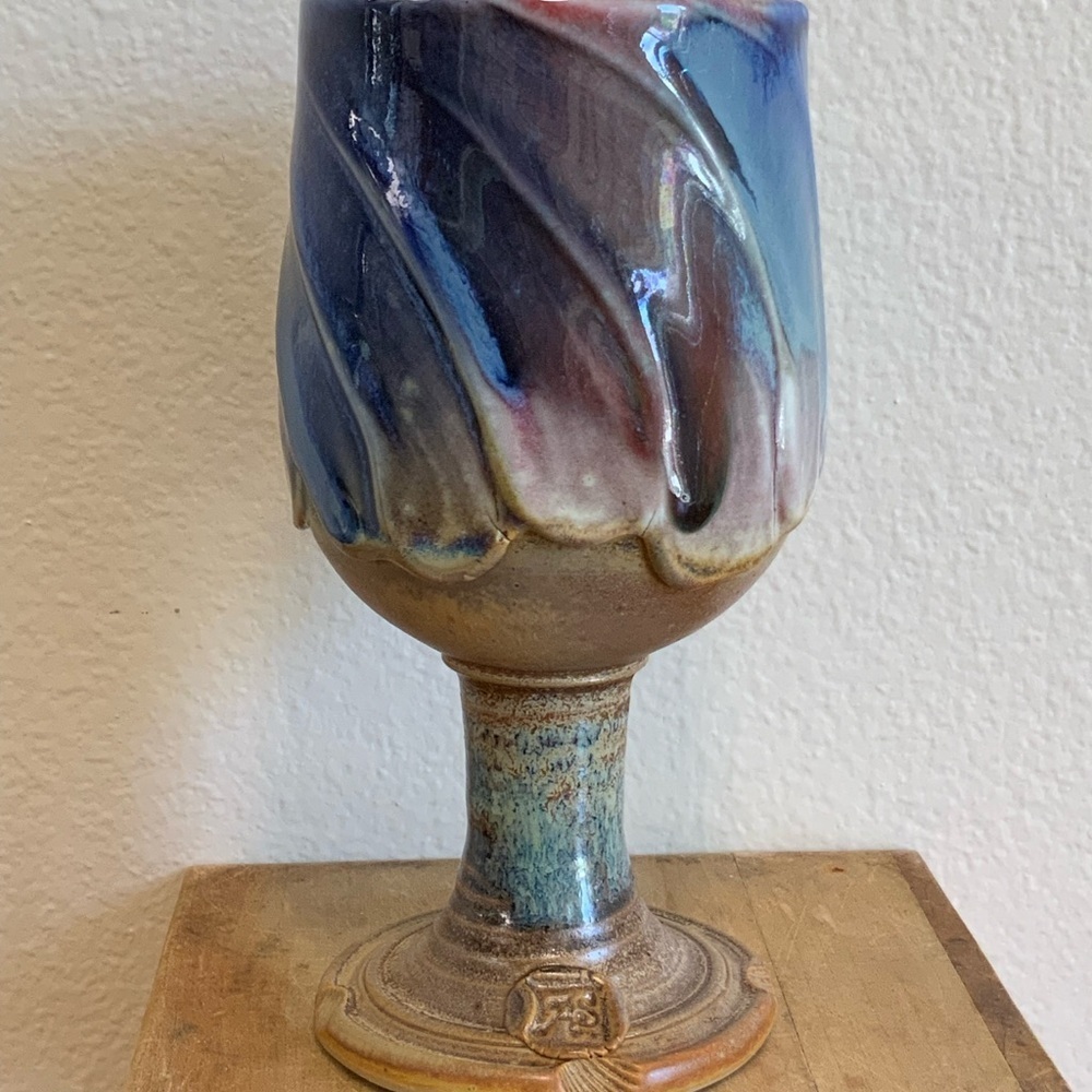 Vintage Andrew Smith Studio Pottery Chalice - Unique Blue & Brown Glaze